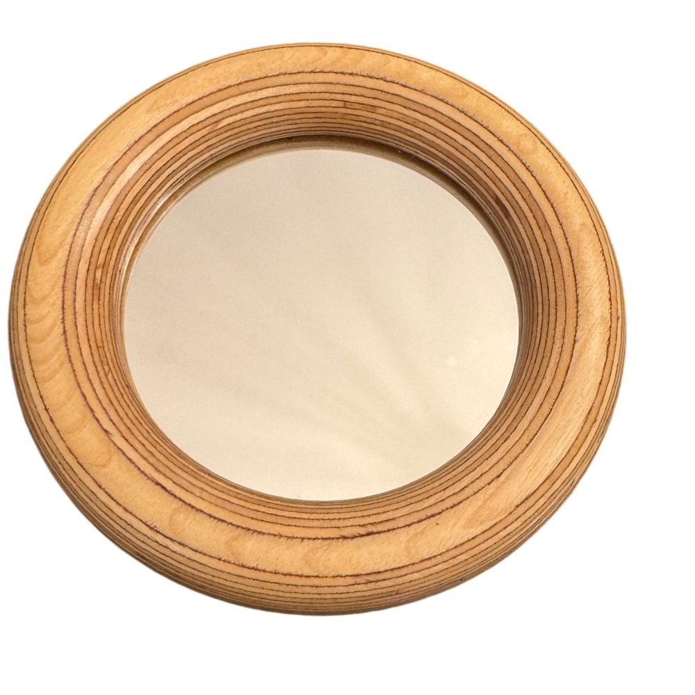 Wally Schwab Vintage Round Wood Mirror Wall Decor Retro Boho Accent